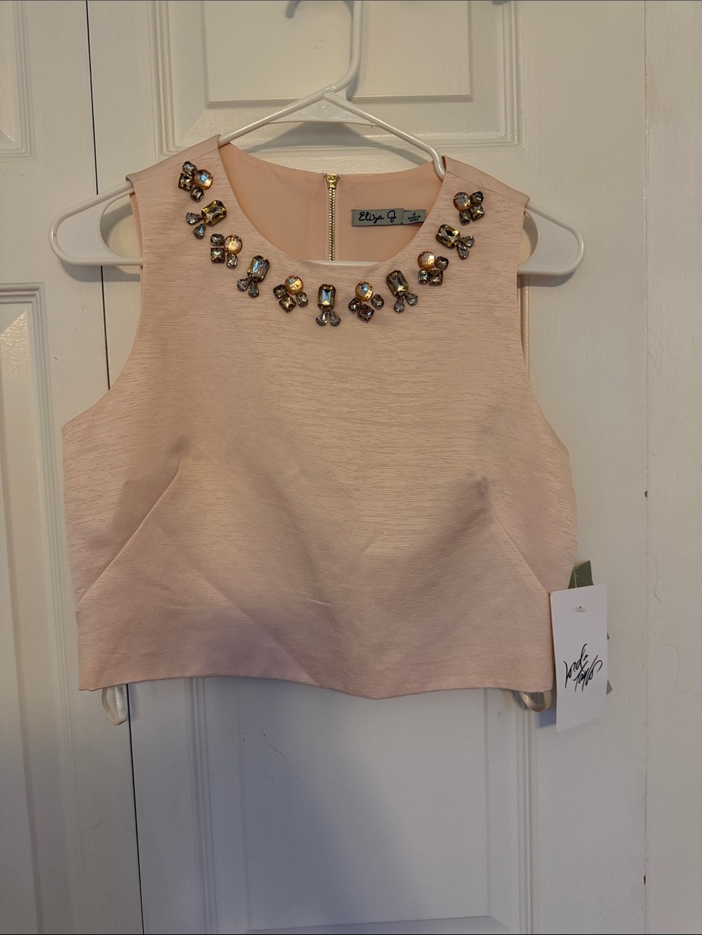 Eliza J Blush Pink Jeweled Sleeveless Crop Top